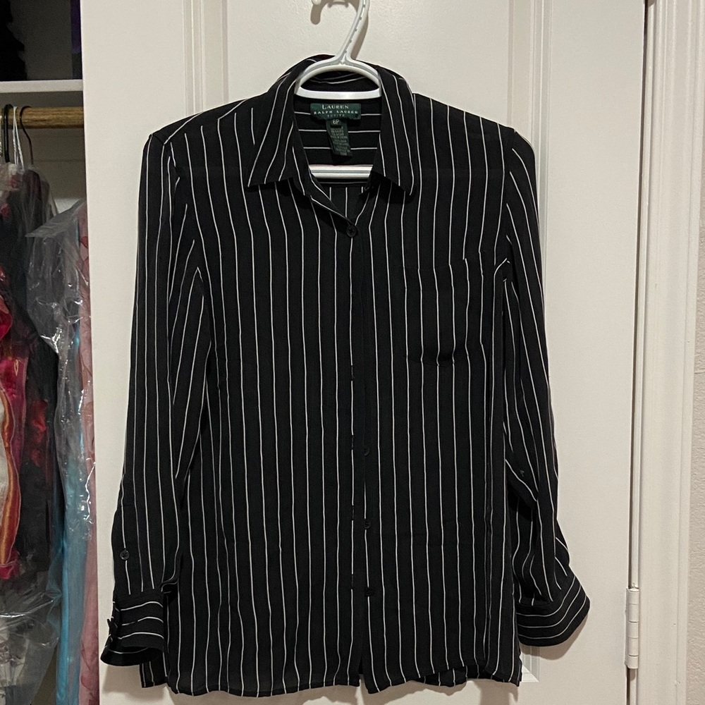 Ralph Lauren Black Button-Down Shirt with White Pinstripes